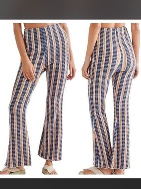 Free People Fine Line Slim High Waist Flare Striped Pants